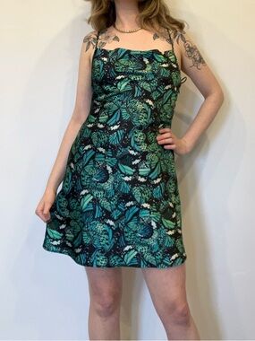 Simons Teal and Black Butterfly-Print Mini Dress in size medium
